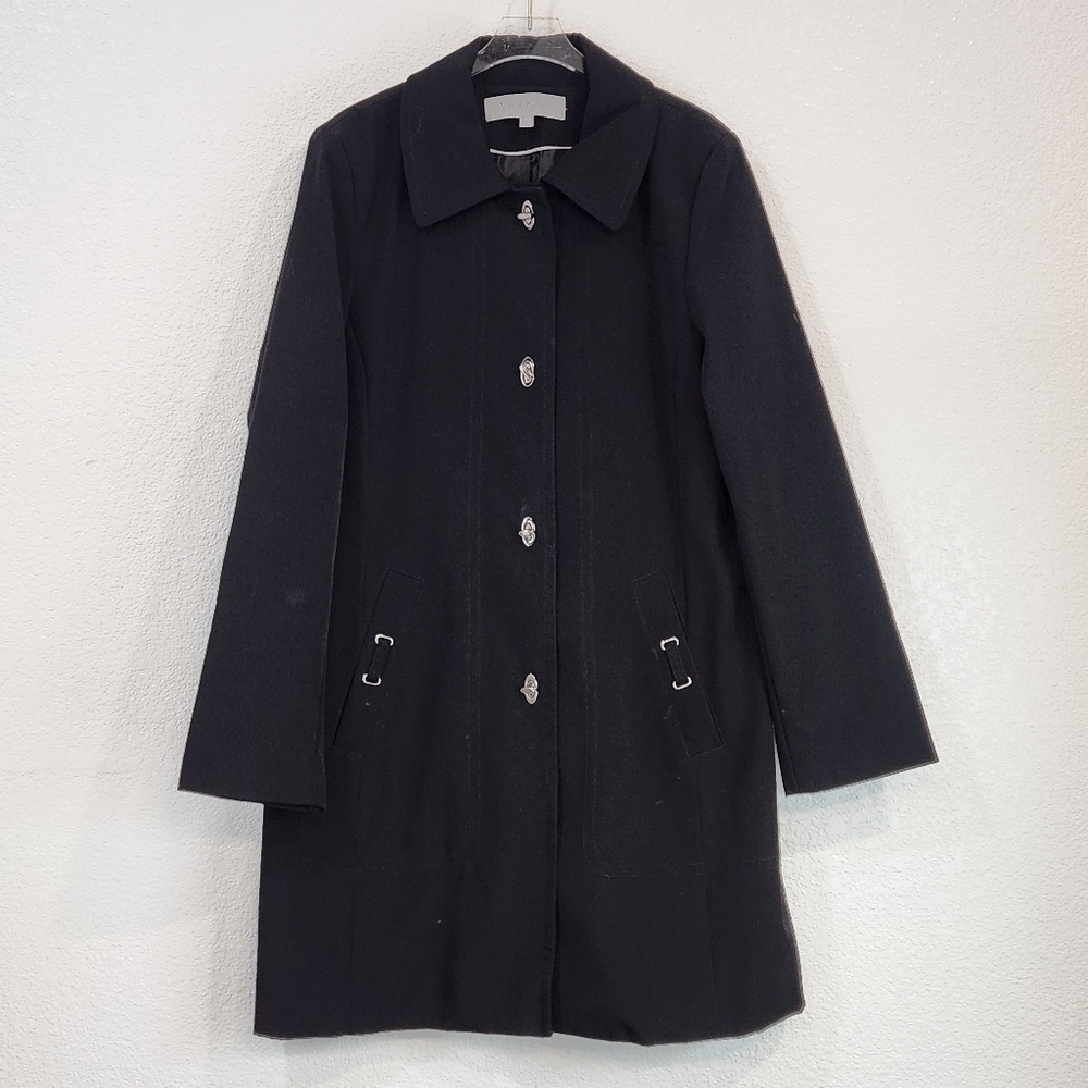 Ann Klein Women's Black Classy Long Sleeve Lined Rain Coat Sz M